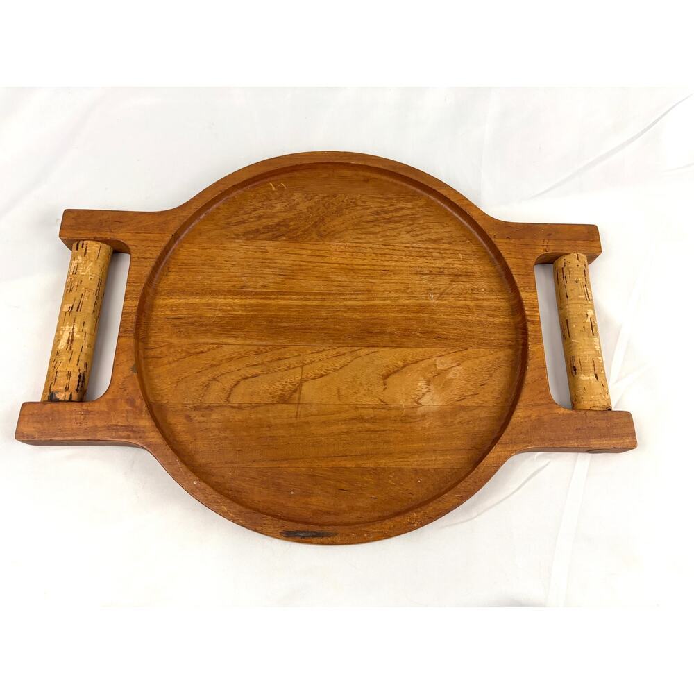 Richard Nissen Teak Wood Tray w/ Cork Handles Danmark Scandinavian MCM 1960s VTG